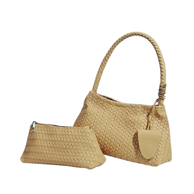 Womens Hand Woven Handbag2026New Trendy Fashion Niche Underarm Bag Simple Shoulder Bag Bucket Bag Mother Daughter Bag