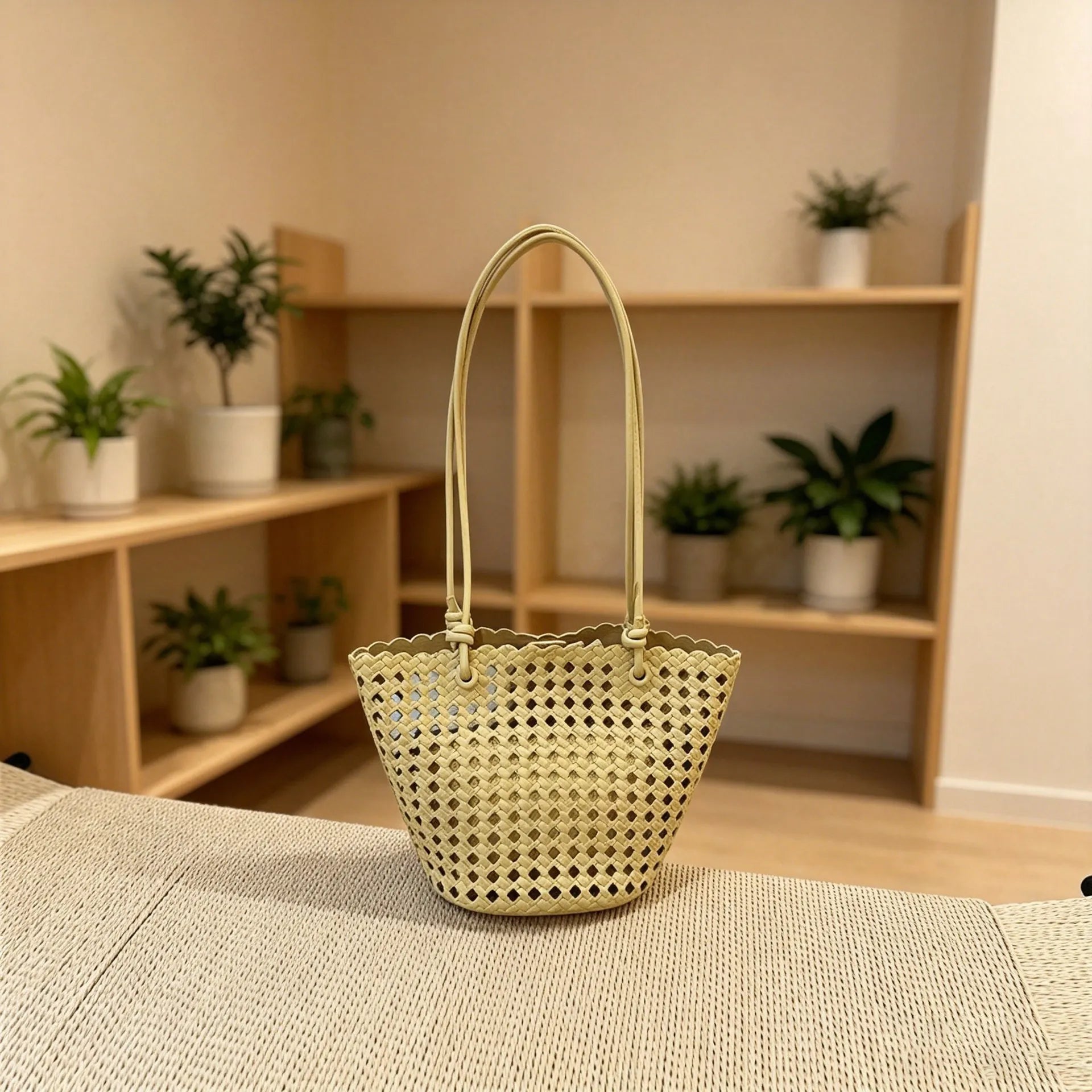 Women's handbag shoulder bag，2026New fashionable and trendy versatile niche hollow woven bag, vegetable basket bag, hand-held un