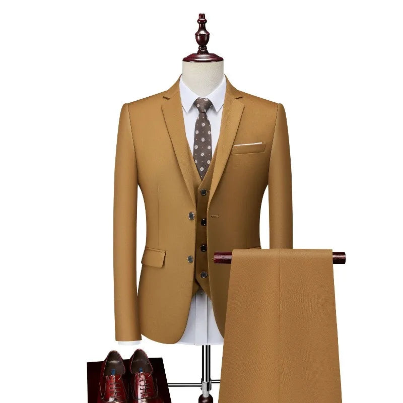 Men 3pcs/set Suits Slim Fit 2 Buttons Blazer Formal Business Jackets Korean Style Suit Vest Groom Wedding Prom Dinner Waistcoats