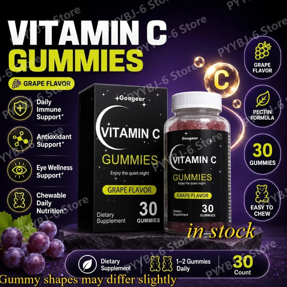 Vitamin C Gummies 30pcs Grape Flavor Chewable Dietary Supplement with Lutein Pectin Daily Immune Antioxidant Eye Support