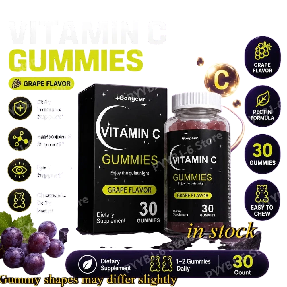 Vitamin C Gummies 30Pcs Grape Flavor Chewable Dietary Supplement With Lutein Pectin Daily Immune Antioxidant Eye Support