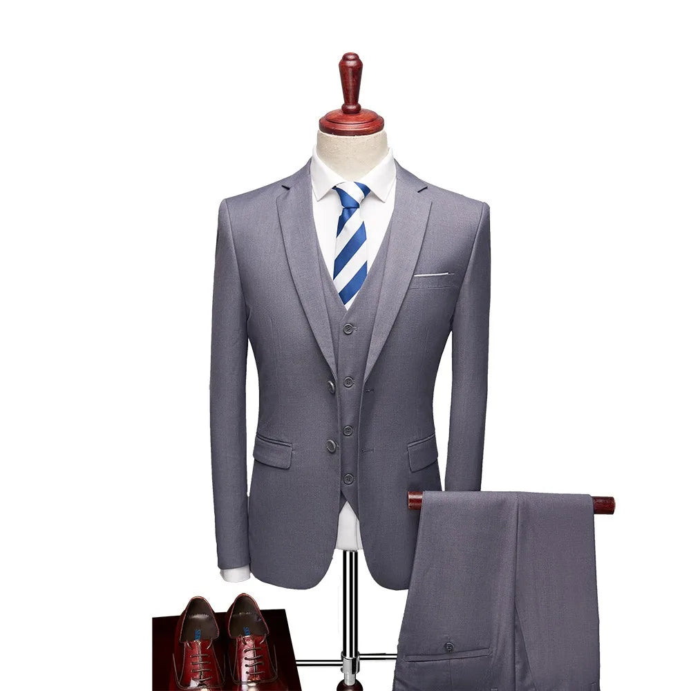 Men 3pcs/set Suits Slim Fit 2 Buttons Blazer Formal Business Jackets Korean Style Suit Vest Groom Wedding Prom Dinner Waistcoats