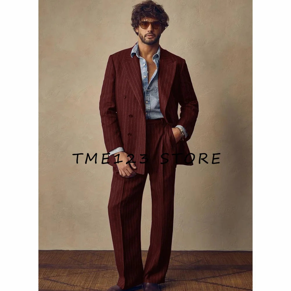 Suite for Man Men's Striped Suit Two Piece Business French Suit Suit Men's Summer Suits Wedding Dress Ceremony Clothes Male Full