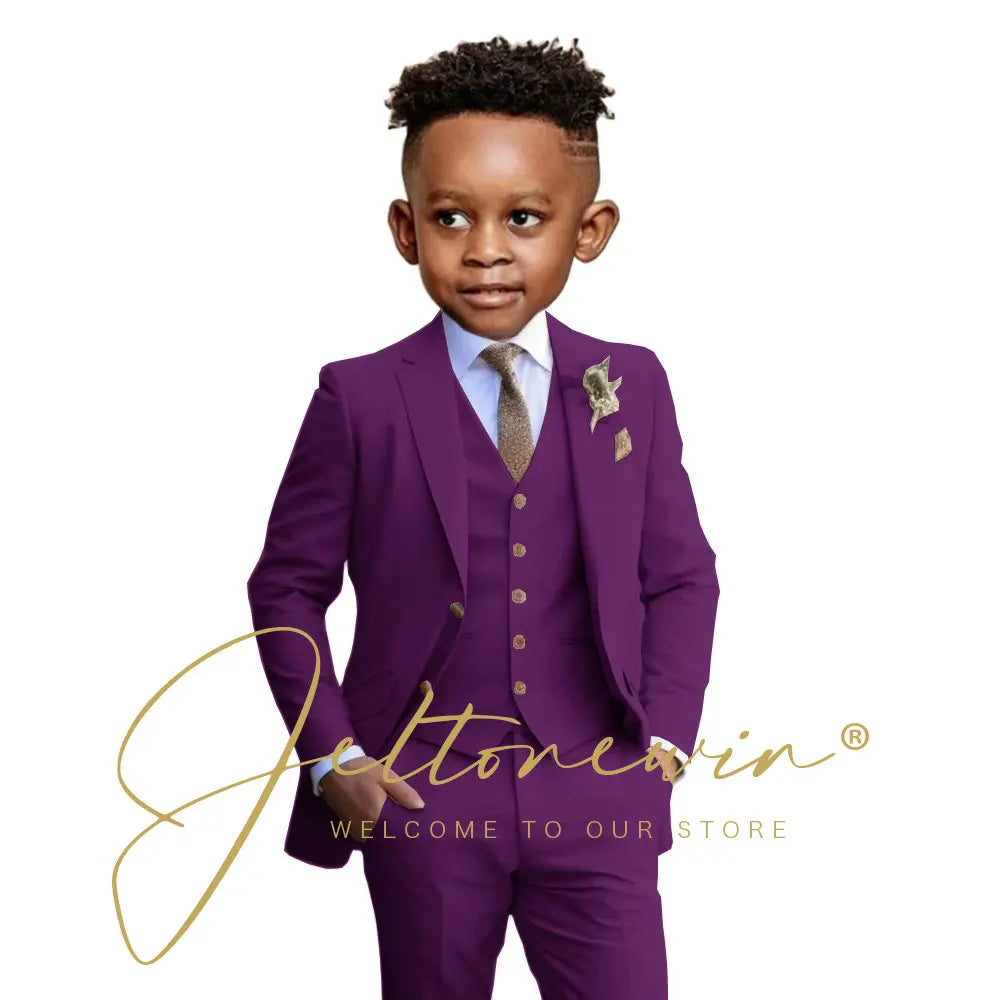 Suit Boys Wedding Tuxedo Beige Jacket Vest Pants 3 Piece Set Formal Clothes Holiday Party Blazer Kids Custom Outfit