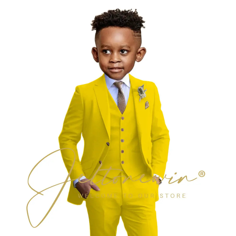 Suit Boys Wedding Tuxedo Beige Jacket Vest Pants 3 Piece Set Formal Clothes Holiday Party Blazer Kids Custom Outfit
