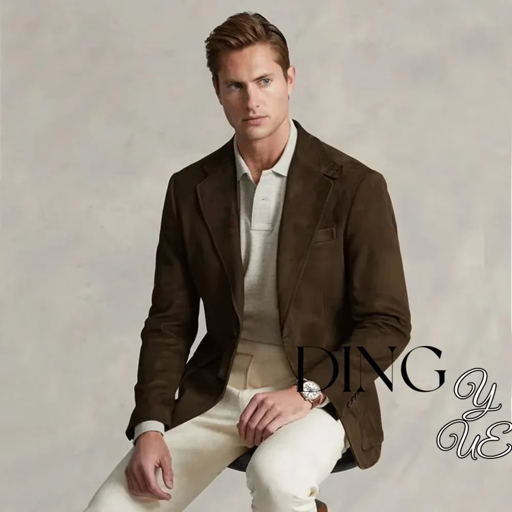 Men's Suit Suede Jacket Single Breasted Casual Suede Coat Casual Men Luxury Costume Jacket Wedding chaquetas hombre formal