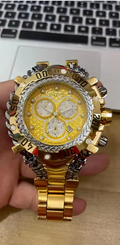 Men's Trend Watch Domineering Thick Large Dial Stainless Steel Chronograph Steel Belt Quartz Multifunctional Men's Trend Watch