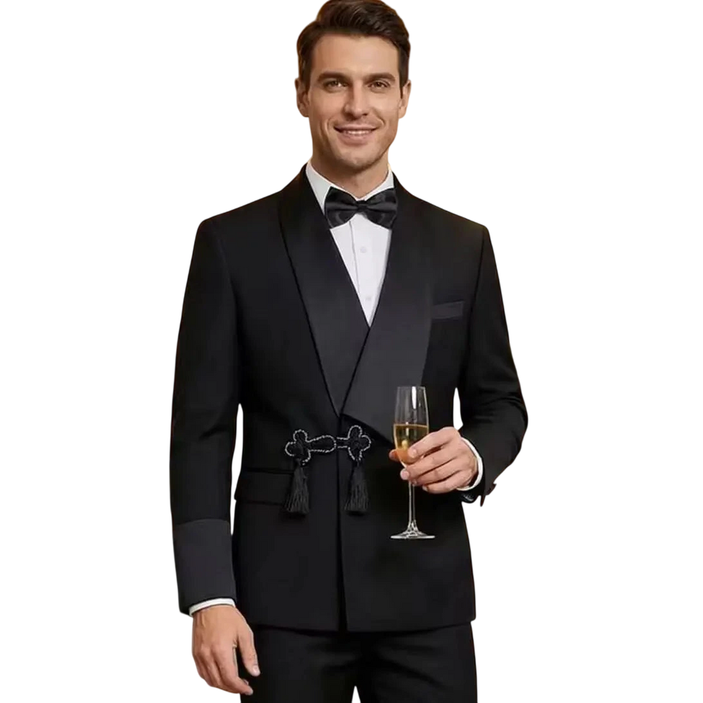 Modern Mens Slim Fit Tuxedo Suit With Tassel Shawl Collar High Quality Grooms Wedding Outfit Jacket And Pants Two Piece Set