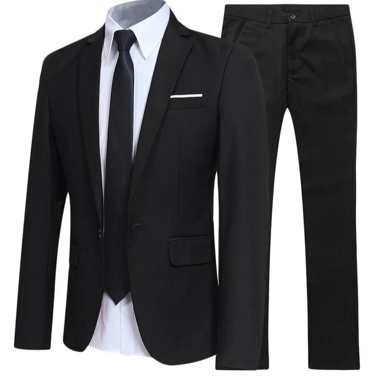 2026 Men's Two-piece Suits Solid Color Slim Fit Trendy Fashion Suit Groom's Wedding Business Formal Suit Oversized Suit S-6XL