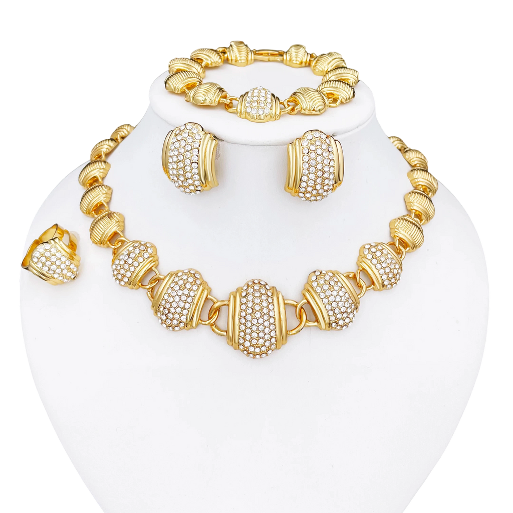 Arabic Jewelry Set For Women High Quality 18K Gold Plated Jewelry Round Necklace Earrings Bracelet And Ring Wedding Party Gift