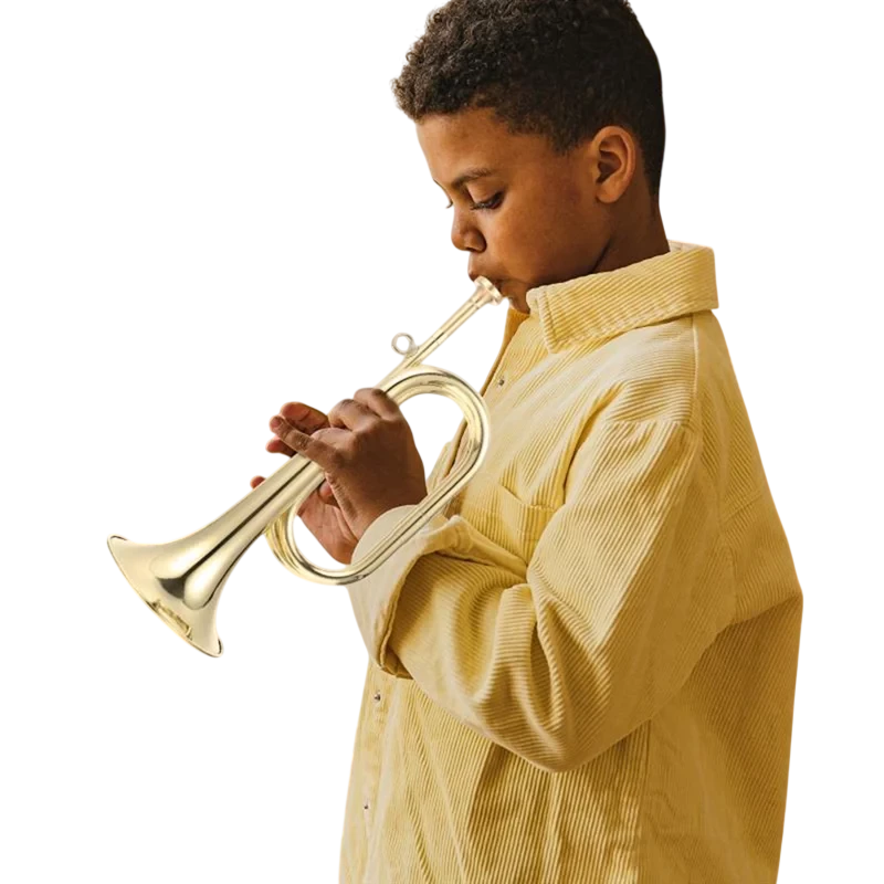 A06F Small Trumpet Bugle Brass Golden Horn Simple Beginner Wind Instrument For School Band Child Student