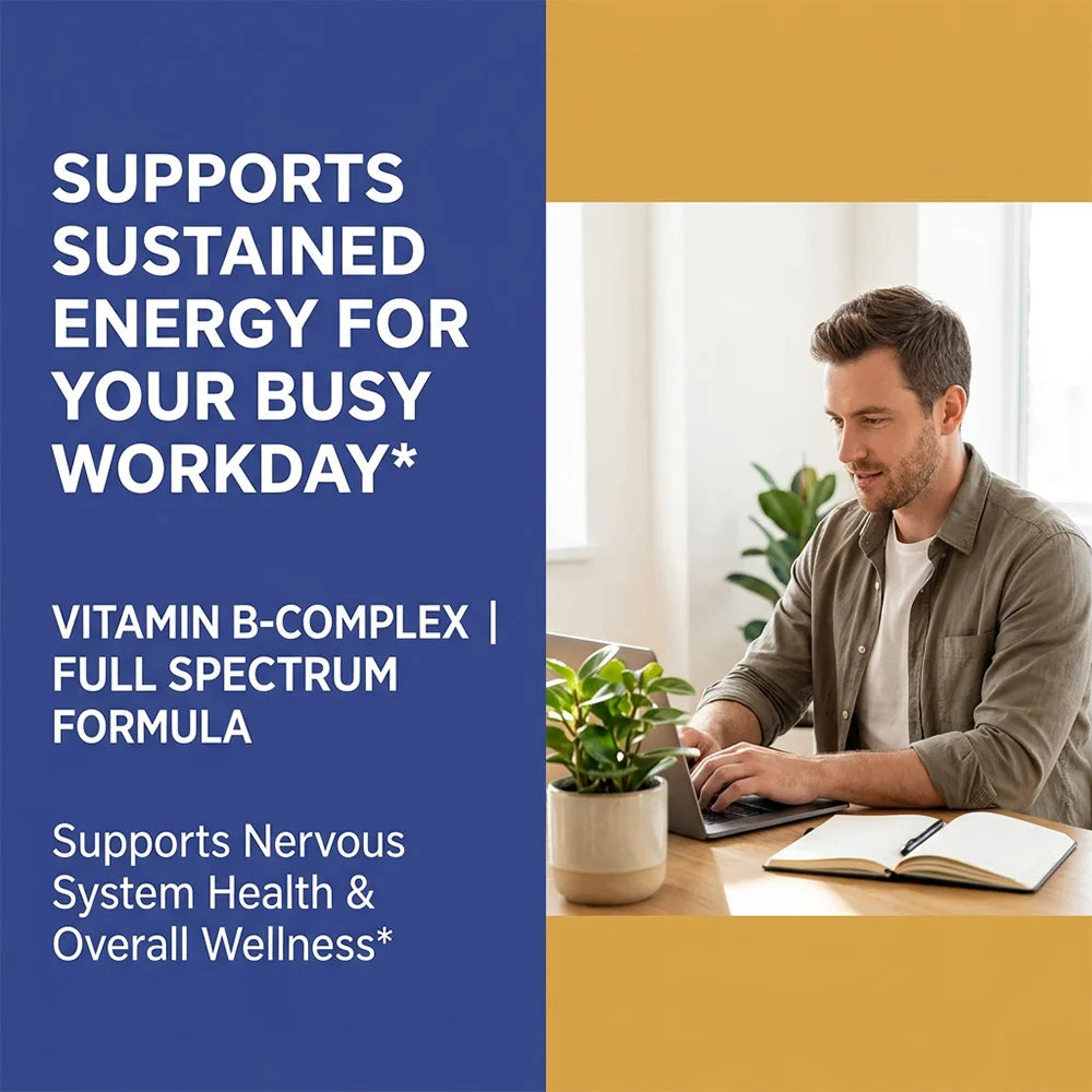 Vitamin B Complex Capsules, Relieve Stress, Energy Metabolism, Nervous System & Immune Wellness Support, Vegetable Capsules