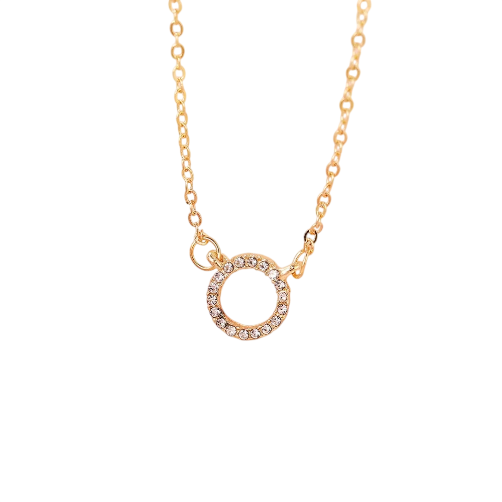Fashion Trend Elegant Jewelry Simple Crystal Circle Pendant Necklace Golden Color Unquie Women Necklace Party Gift Wholesale