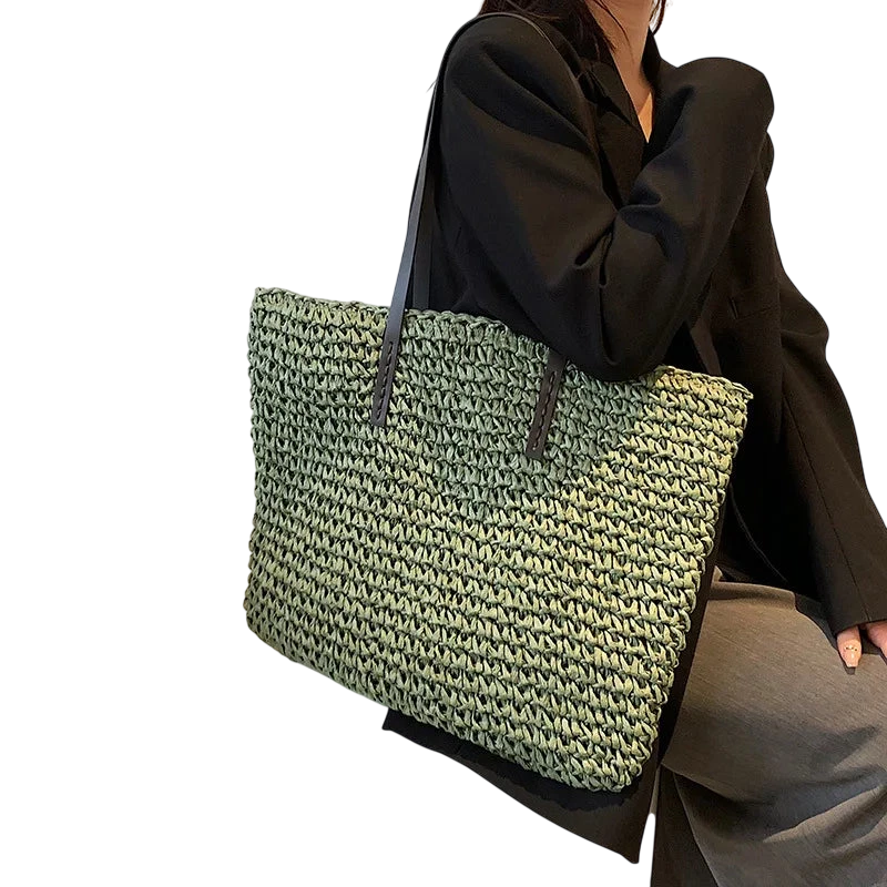 Women Handbag Summer Beach Bag Rattan Woven Handmade Knitted Straw Large Capacity Totes Leather Women Shoulder Bag Bohemia New