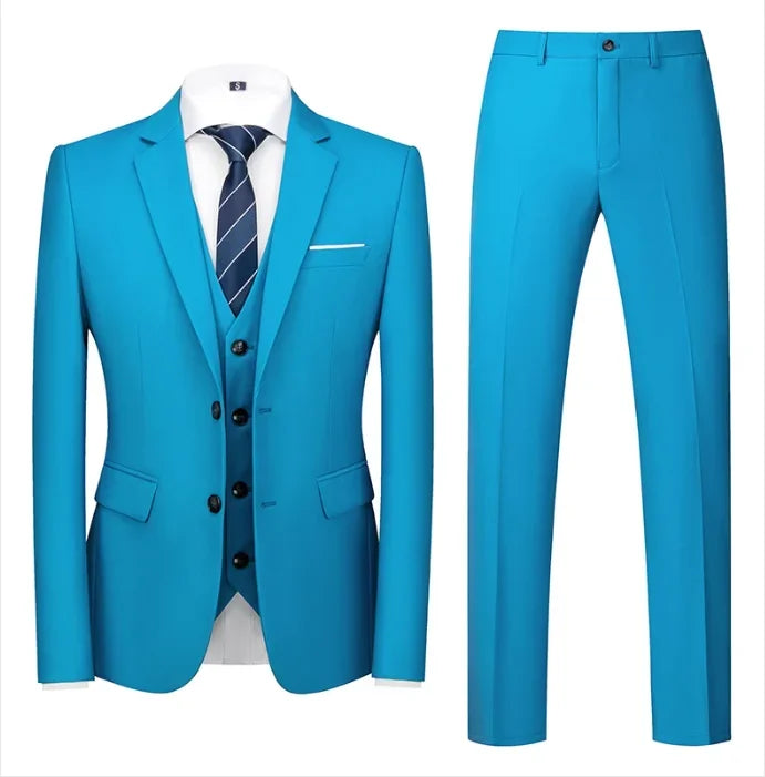 purple men's suit suit, suit and vest plus pants, fashionable and casual two-button three-piece suit,16colors , Asian Size M-6XL