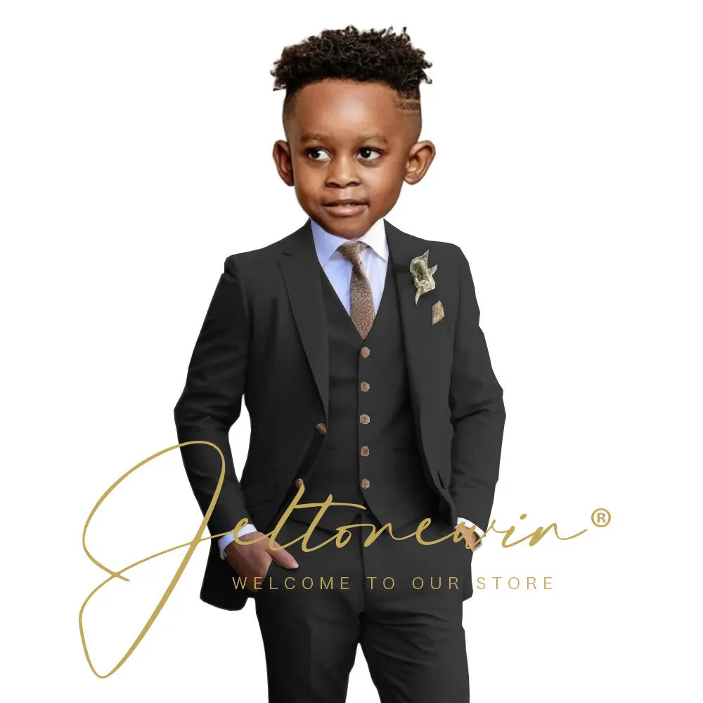 Suit Boys Wedding Tuxedo Beige Jacket Vest Pants 3 Piece Set Formal Clothes Holiday Party Blazer Kids Custom Outfit