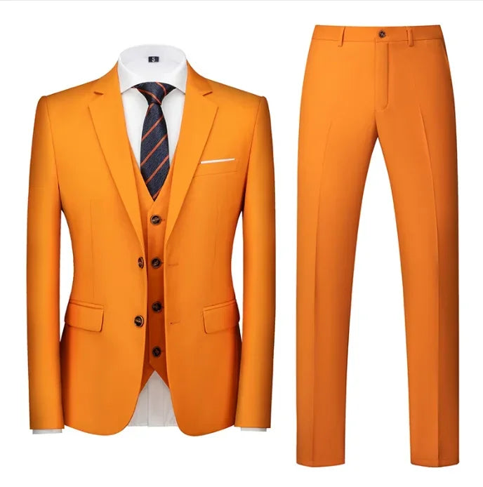 purple men's suit suit, suit and vest plus pants, fashionable and casual two-button three-piece suit,16colors , Asian Size M-6XL