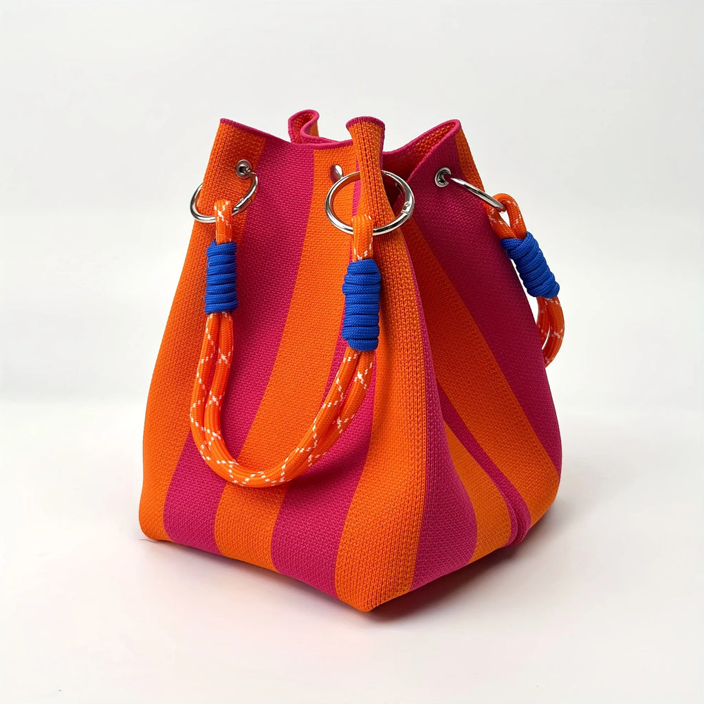 Striped handbag - Large capacity storage bag, versatile multi-color handbag, stylish bucket bag