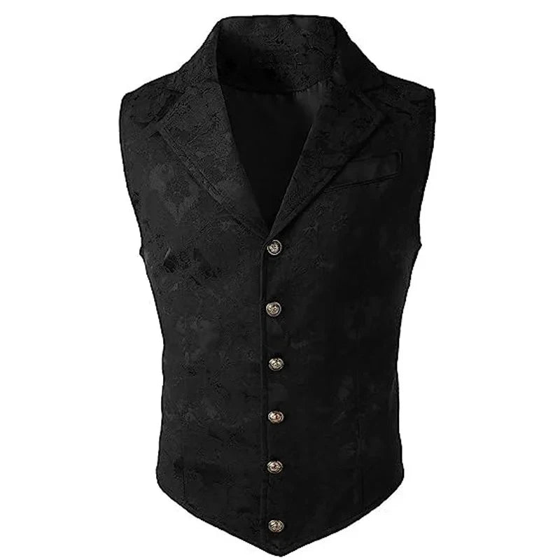 Suits Vest Coat Men Button Formal Sleeveless Coats Floral Print Gothic Punk Victoria Costume Waistcoat Lapel Collar Vest Uniform