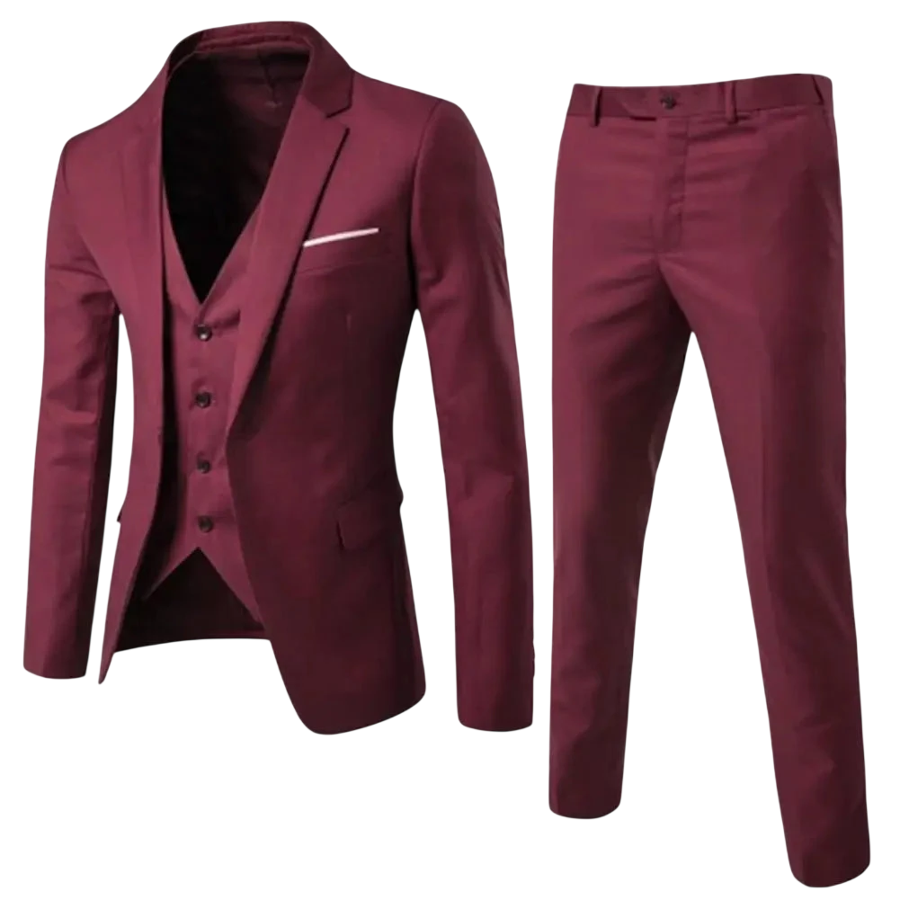 Men Three Piece Suit Formal Business Suit Pants Set Solid Color Slim Fit Turn Down Collar Anti Wrinkle Groom Wedding Suit