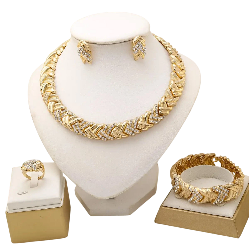 Dubai Jewelry Set For Woman 18K Gold Plated Luxury Necklace Earrings Bracelet And Ring Set Jewelry Wedding Party Trending