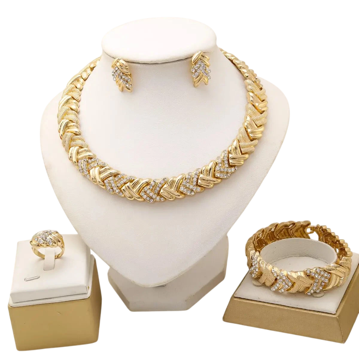 Dubai Jewelry Set For Woman 18K Gold Plated Luxury Necklace Earrings Bracelet And Ring Set Jewelry Wedding Party Trending
