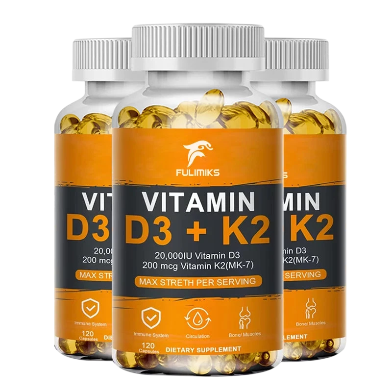 Vitamin D3 K2 Capsule 20 000 Iu Vitamin D3 Promotes Strong Bones Calcium Absorption Teeth Heart Cardiovascular Health