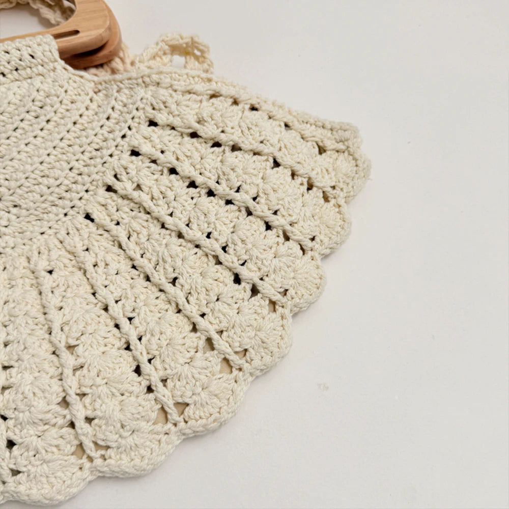 Handbag, Crochet Straw Tote Bag, Summer Beach Handbag with Wooden Handle, for Daily Use, Vacation, Casual Women