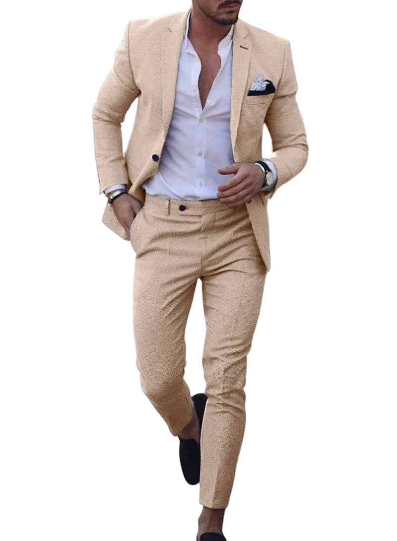2026 Mens Suit Sets Fashion Party Formal Business Outfit Solid Tuxedo Single Button Blazer Pants Wedding Groom Dress Two Pieces