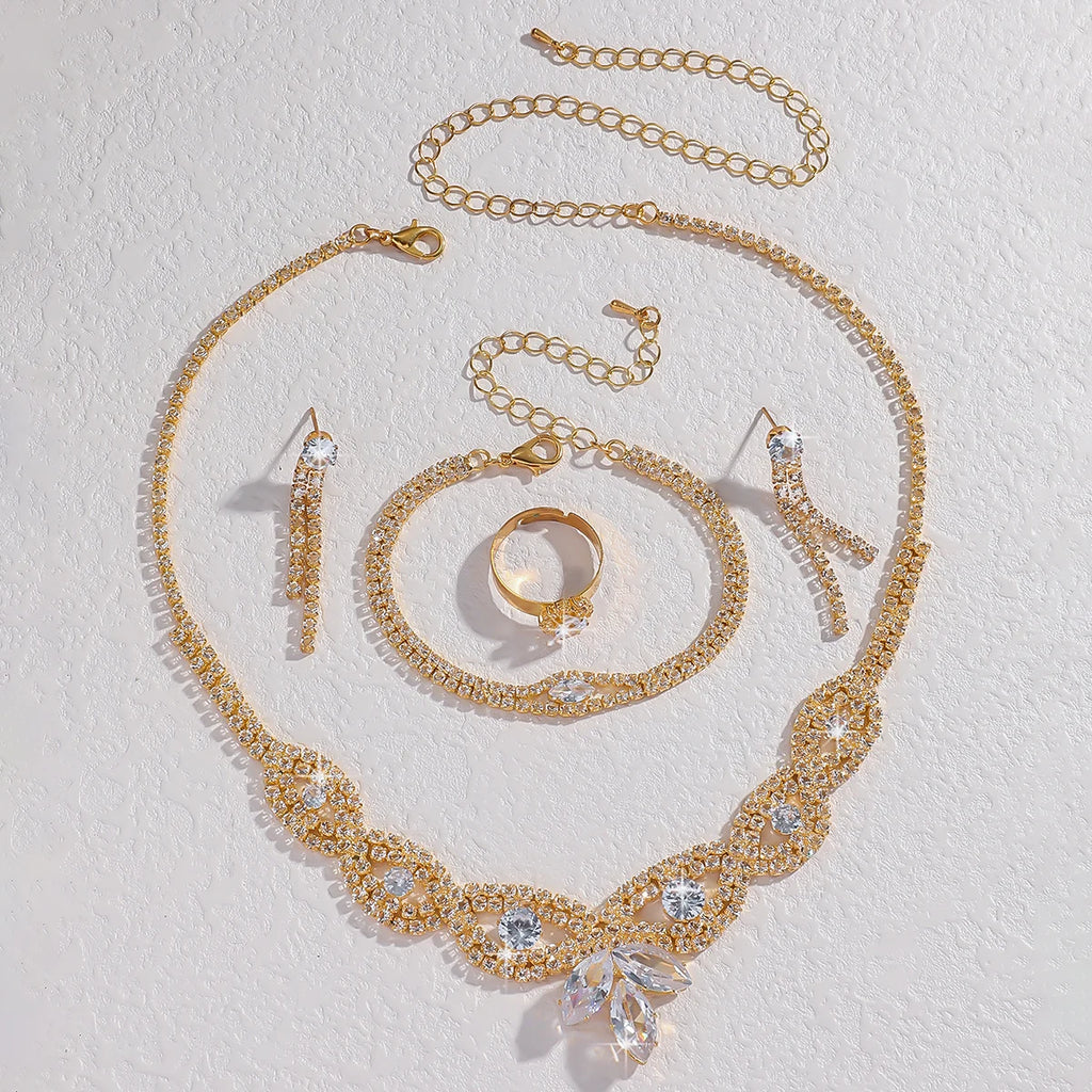Jewelry wholesale fashion new necklace earrings bracelet ring set shiny bride jewelry two-piece set with accessories