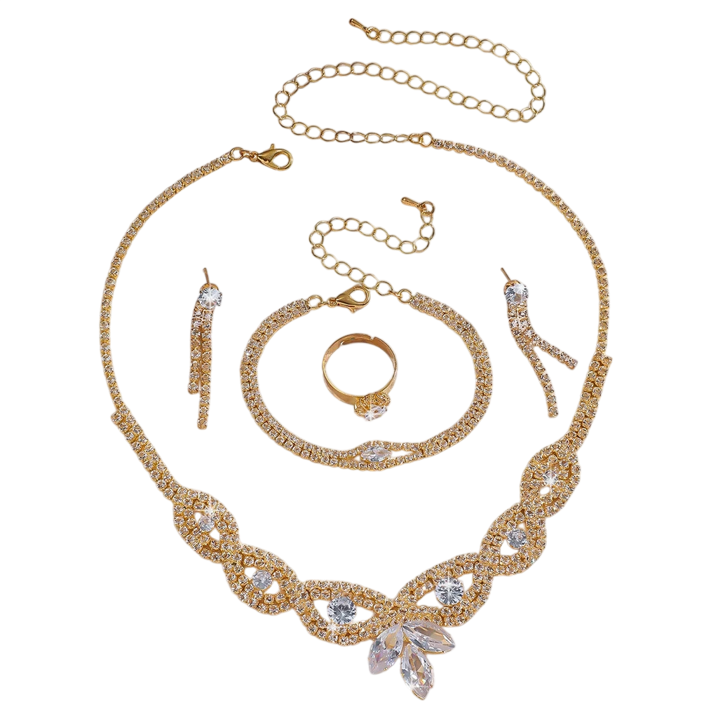 Jewelry Wholesale Fashion New Necklace Earrings Bracelet Ring Set Shiny Bride Jewelry Two Piece Set With Accessories