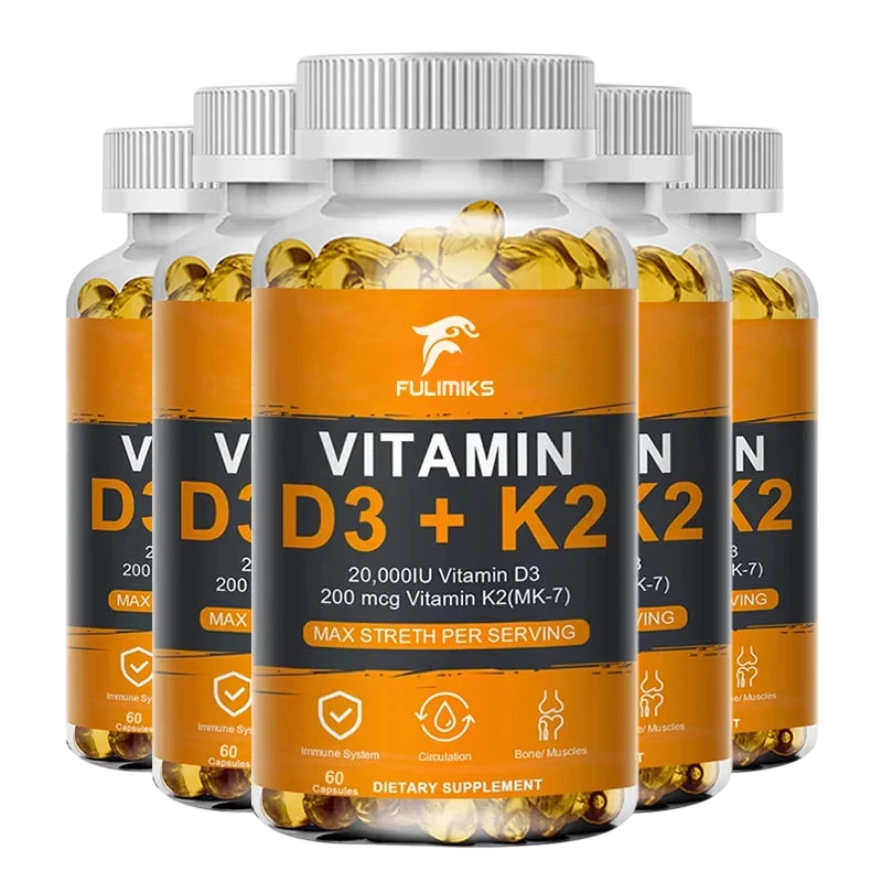 Vitamin D3 K2 Capsule 20 000 Iu Vitamin D3 Promotes Strong Bones Calcium Absorption Teeth Heart Cardiovascular Health