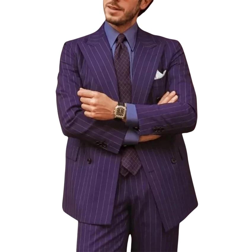 Striped Wedding Suits For Men Double Breasted Groom Tuxedo 2 Pieces Pinstripe Style Set Jacket With Pants Formal Customized Suit