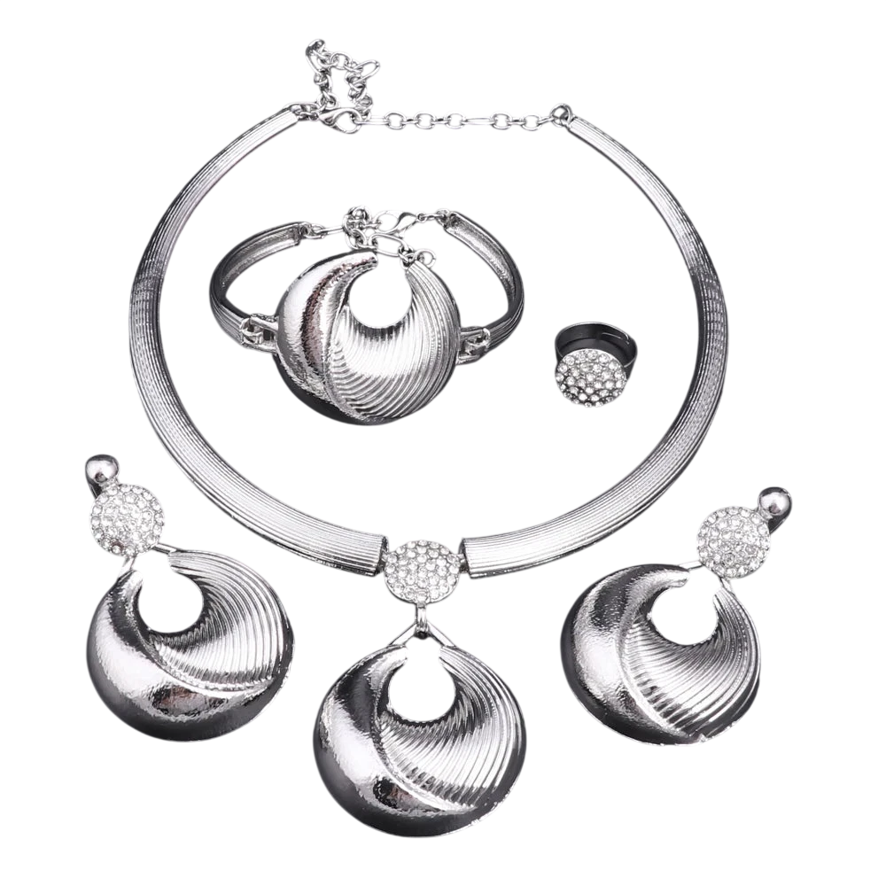 Dubai Jewelry Set For Women Silver Plated Luxury Necklace Earrings Bracelet And Ring Set Jewelry For Wedding Party Trending