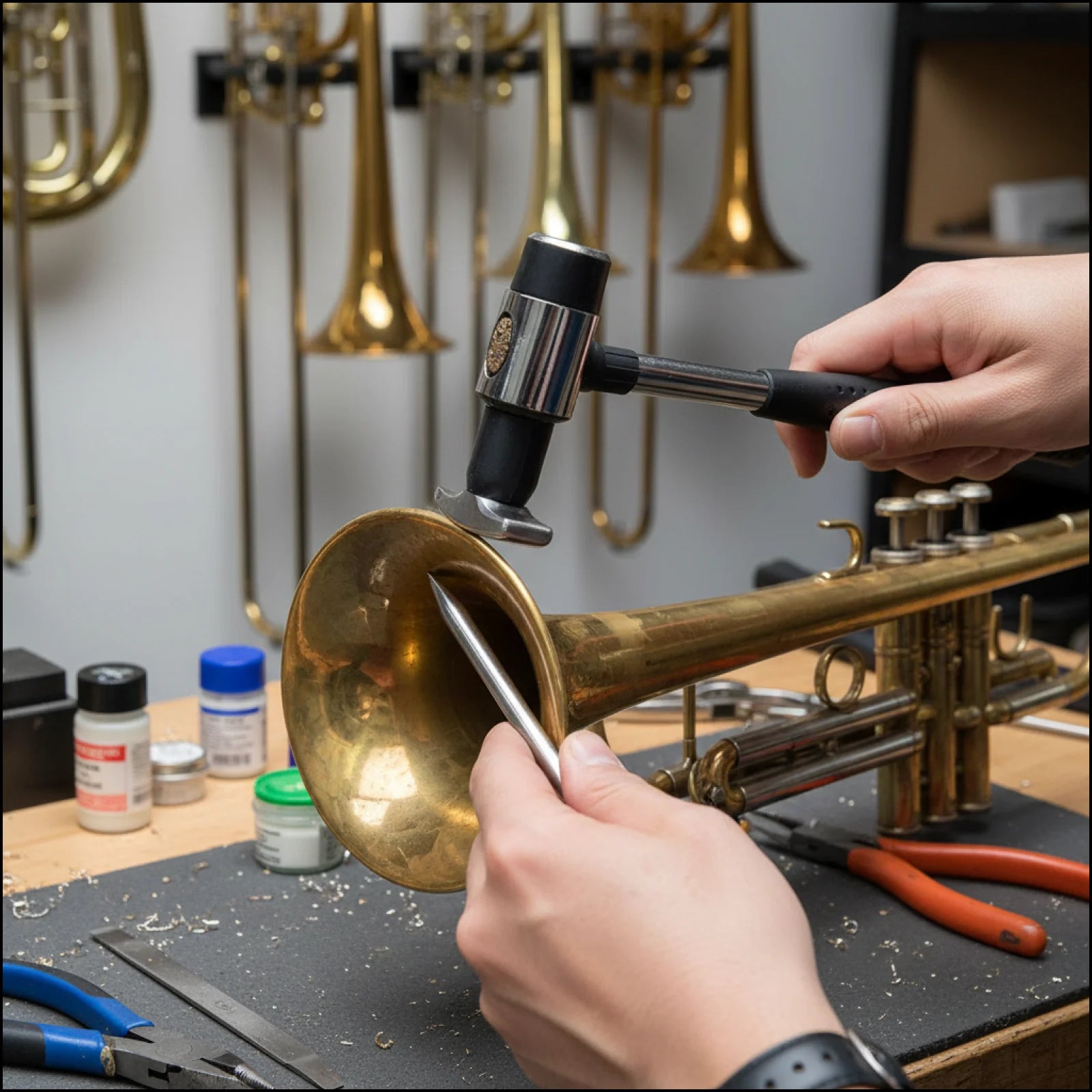 Professional Brass Instrument Hammer Compact Metal Dent Remover Precision Repair Tool for Trumpet Trombone Tuba Use