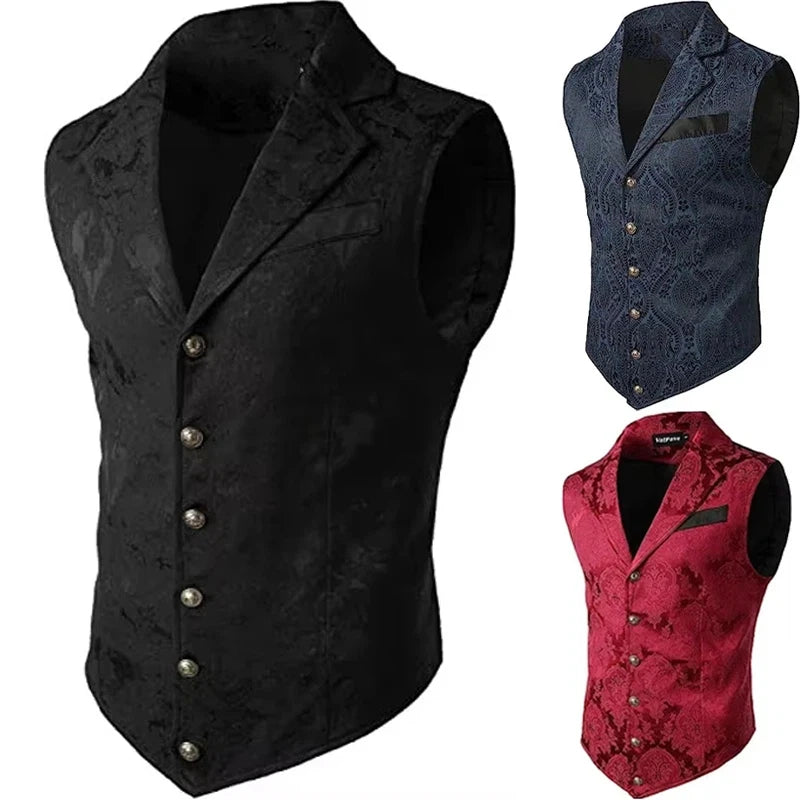 Suits Vest Coat Men Button Formal Sleeveless Coats Floral Print Gothic Punk Victoria Costume Waistcoat Lapel Collar Vest Uniform