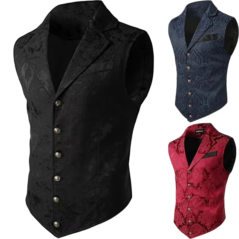 Suits Vest Coat Men Button Formal Sleeveless Coats Floral Print Gothic Punk Victoria Costume Waistcoat Lapel Collar Vest Uniform