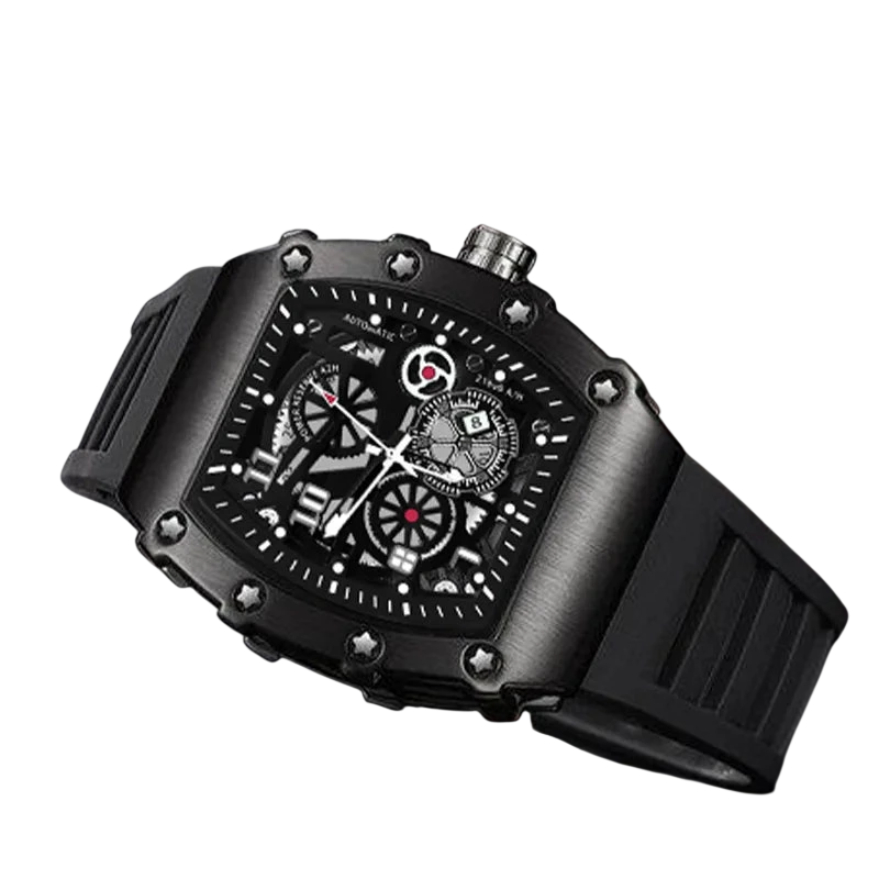 Mens Watch Sports Brand Fashion Trend Fully Automatic Quartz Wristwatch Hollow Waterproof Black Warrior Male Clock Watches