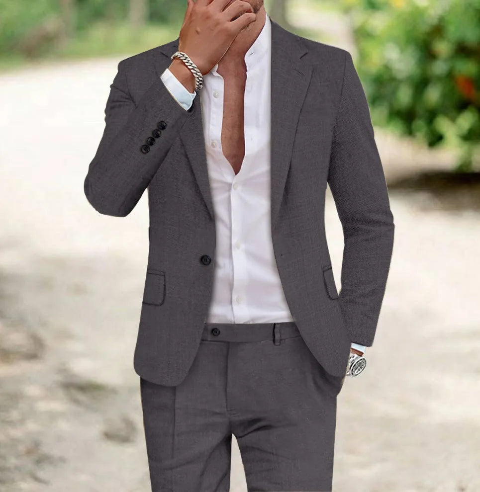 2026 Men's Suit Sets Fashion Party Formal Business Outfit Solid Tuxedo Single Button Blazer+Pants Wedding Groom Dress Two-pieces