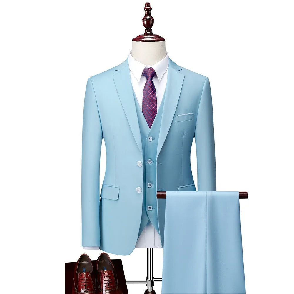 Men 3pcs/set Suits Slim Fit 2 Buttons Blazer Formal Business Jackets Korean Style Suit Vest Groom Wedding Prom Dinner Waistcoats