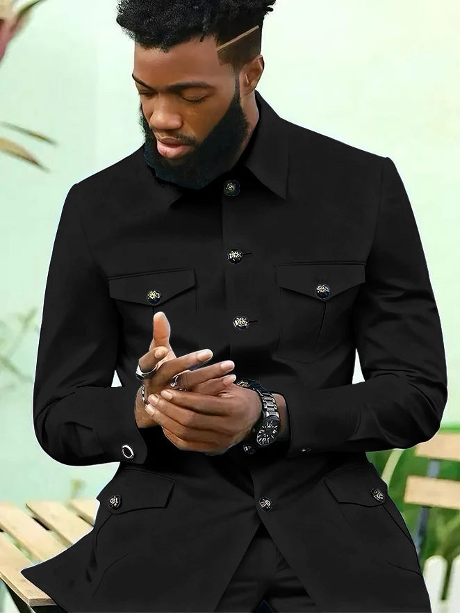 Suits for Men 2 Piece Fashion Stand Collar Single Breasted Suit Solid Color Wedding Tuxedo Business Casual Suit (Jacket+Pants)