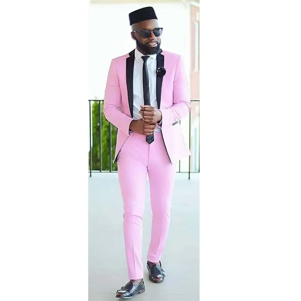 Elegant Couple Pink Suits Luxury Formal Occasion Slim Fit 2 Piece Jacket Pants Sets Customized High Quality Costume Clothing