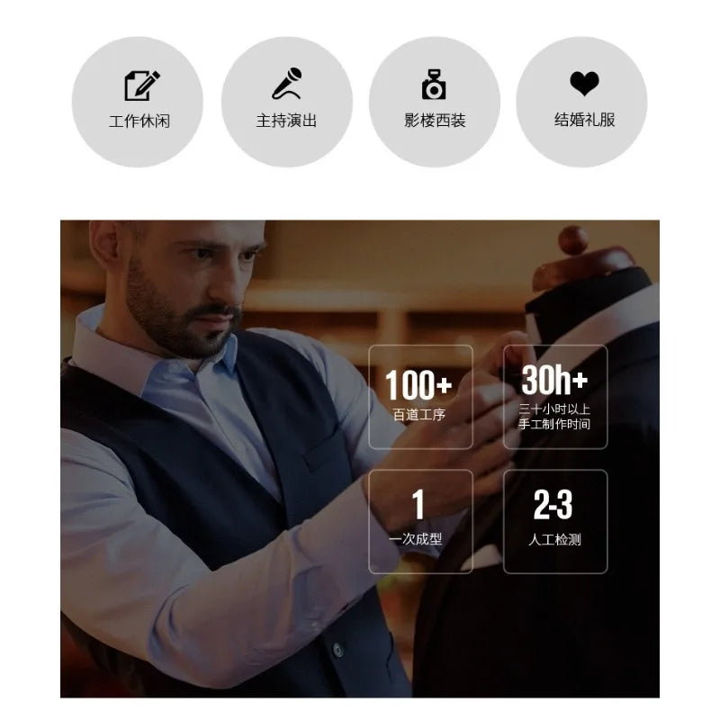 Men 3pcs/set Suits Slim Fit 2 Buttons Blazer Formal Business Jackets Korean Style Suit Vest Groom Wedding Prom Dinner Waistcoats