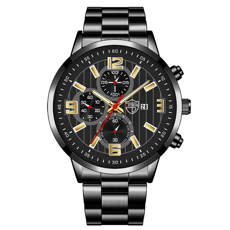 Men's Fashion Sports Watches for Men Business Stainless Steel Quartz Wristwatch Calendar Man Casual Leather Luminous Clock Watch