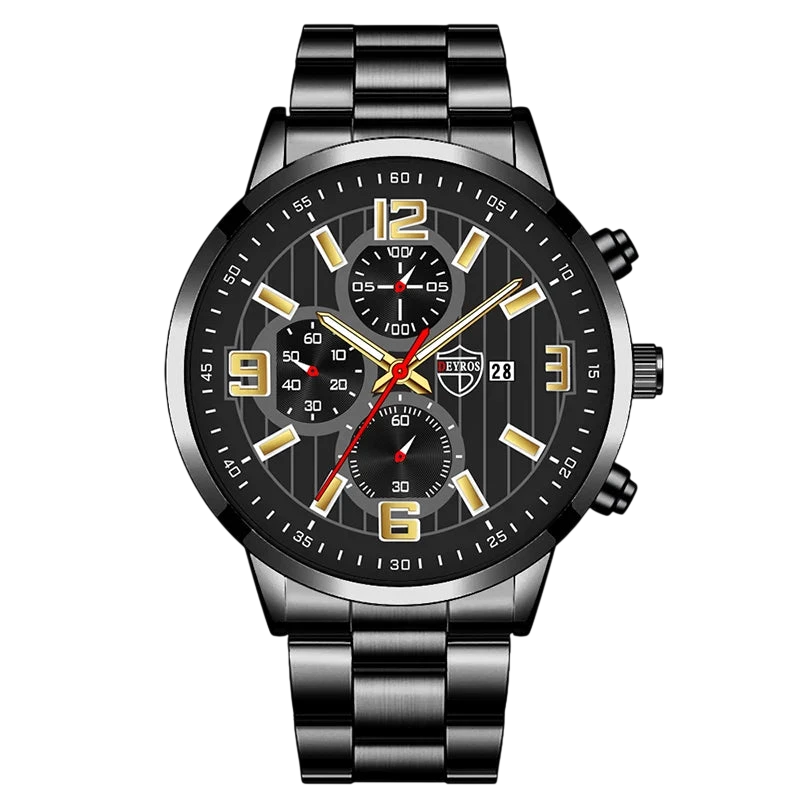 Mens Fashion Sports Watches For Men Business Stainless Steel Quartz Wristwatch Calendar Man Casual Leather Luminous Clock Watch