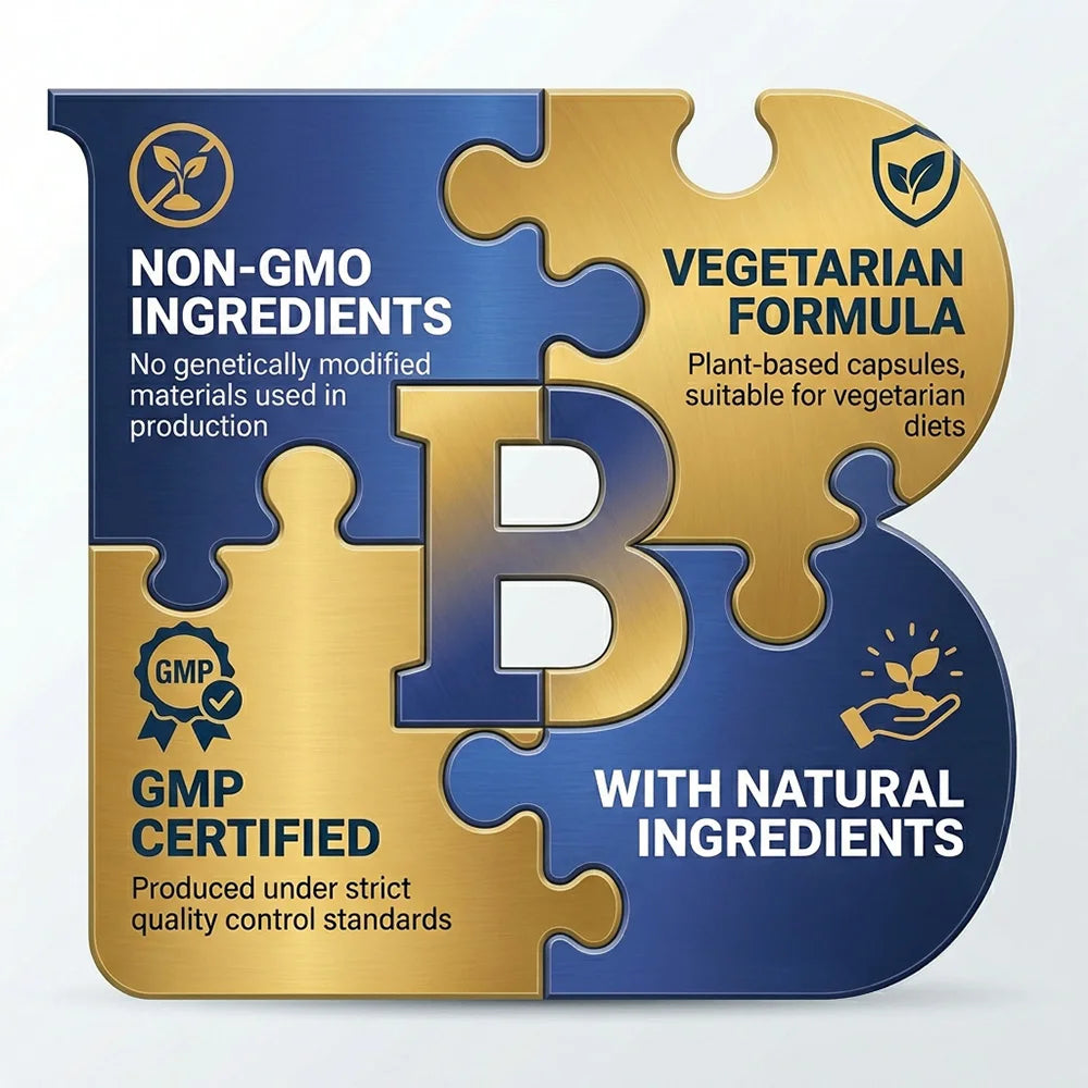 Vitamin B Complex Capsules, Relieve Stress, Energy Metabolism, Nervous System & Immune Wellness Support, Vegetable Capsules