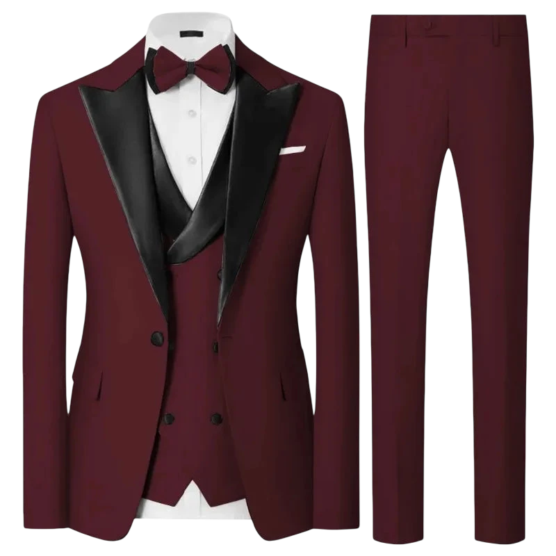 Luxury Menstuxedo 3 Piece Suitsatin Peak Lapel Blazer Waistcoat Pants Elegant Formal Outfit For Weddingpromgala
