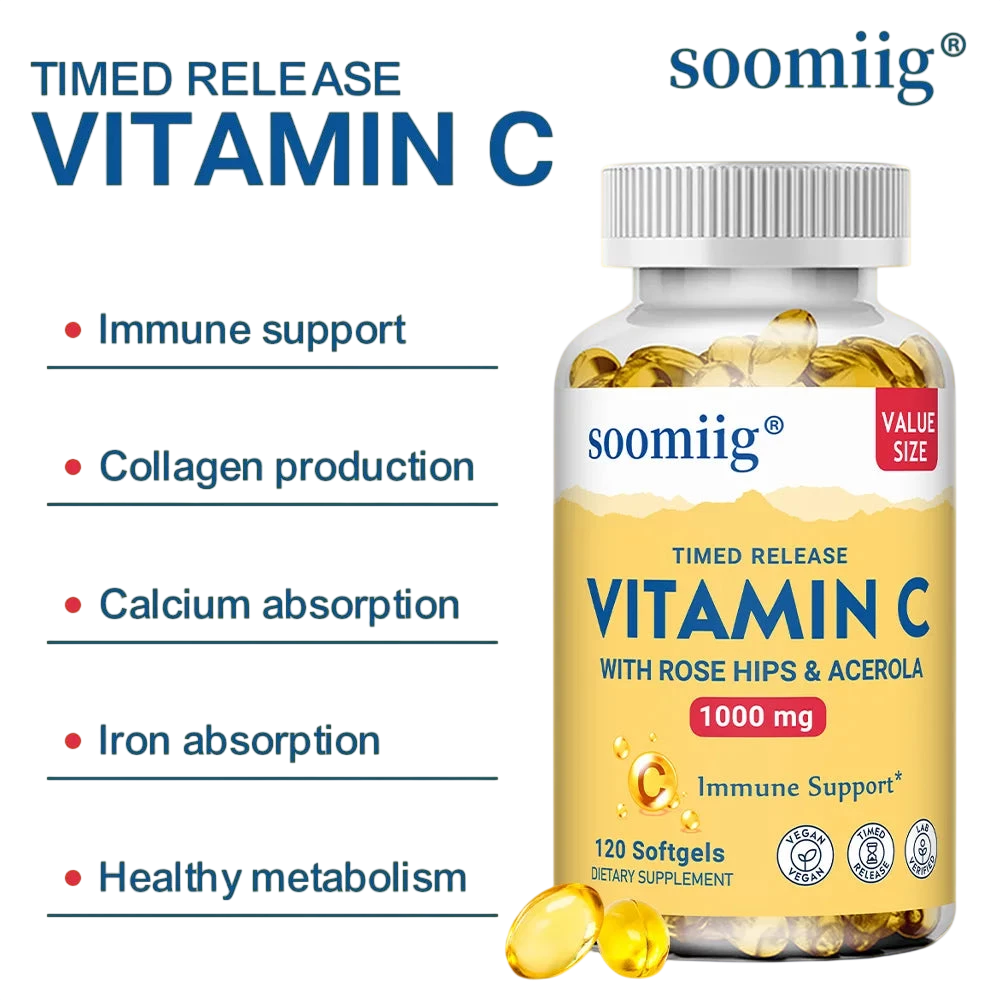 Vitamin C W Rose Hips Acerola 1000Mg Two Stage Timed Release Healthy Immune Function Skin Hair Nails Support Non Gmo