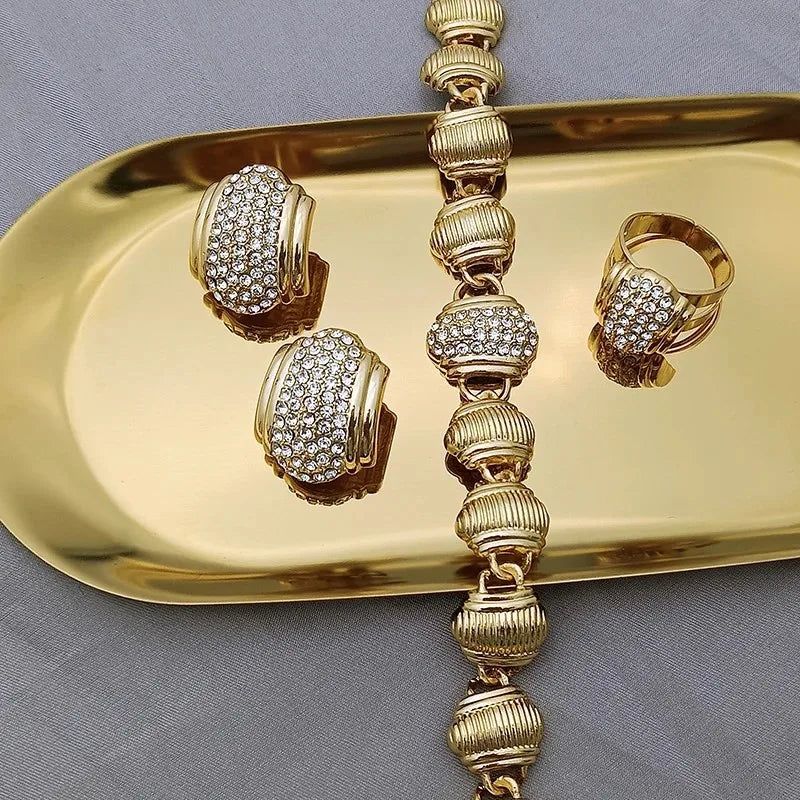 Arabic Jewelry Set For Women High Quality 18K Gold Plated Jewelry Round Necklace Earrings Bracelet And Ring Wedding Party Gift