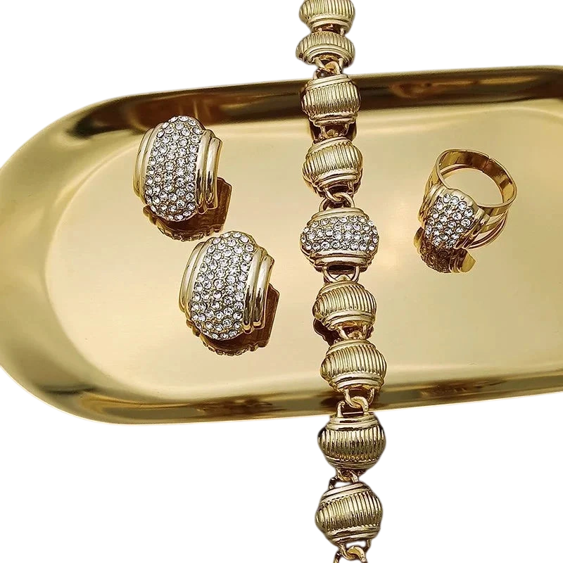 Arabic Jewelry Set For Women High Quality 18K Gold Plated Jewelry Round Necklace Earrings Bracelet And Ring Wedding Party Gift